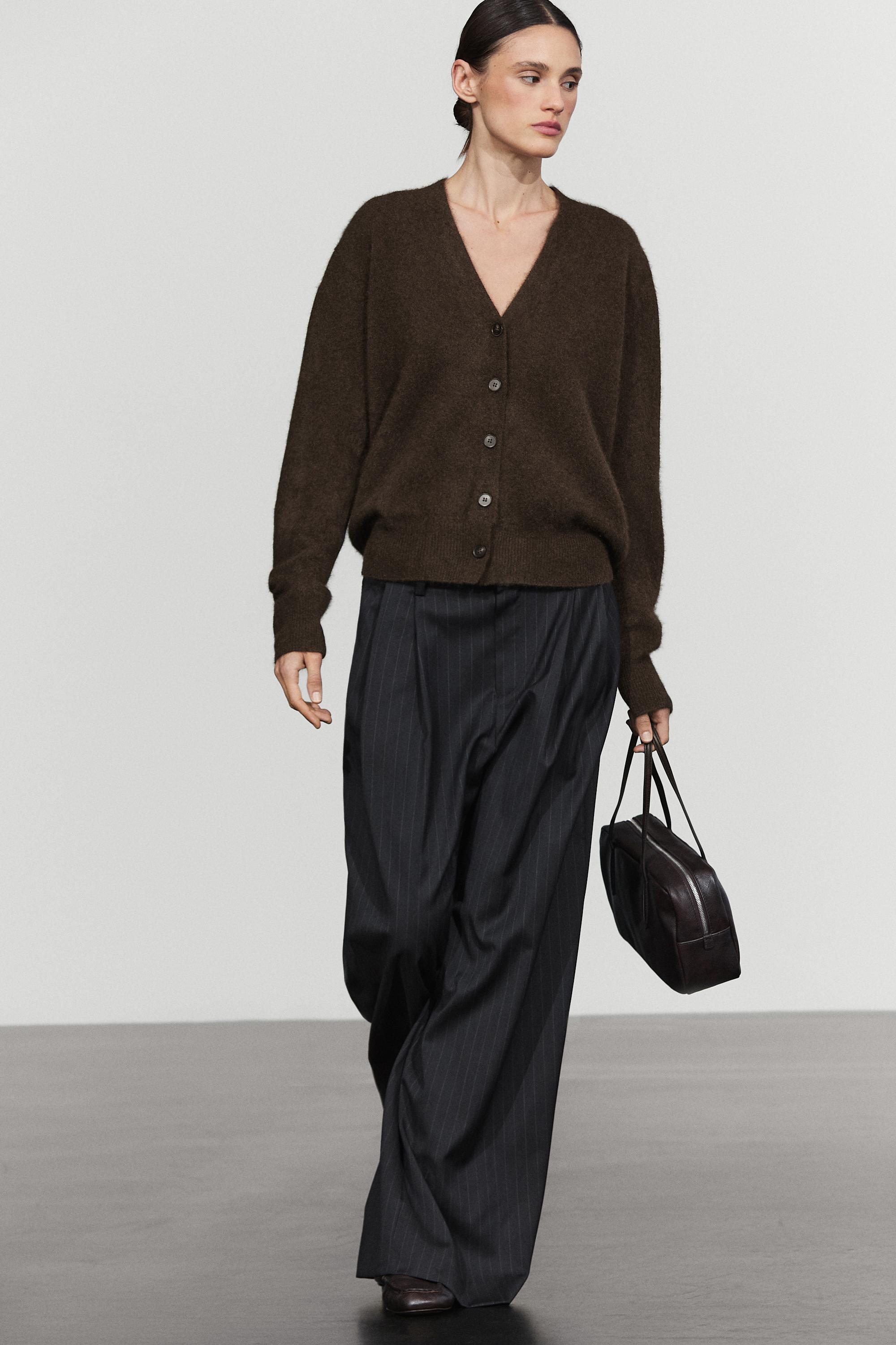 Brushed wool-blend V-neck knit cardigan
